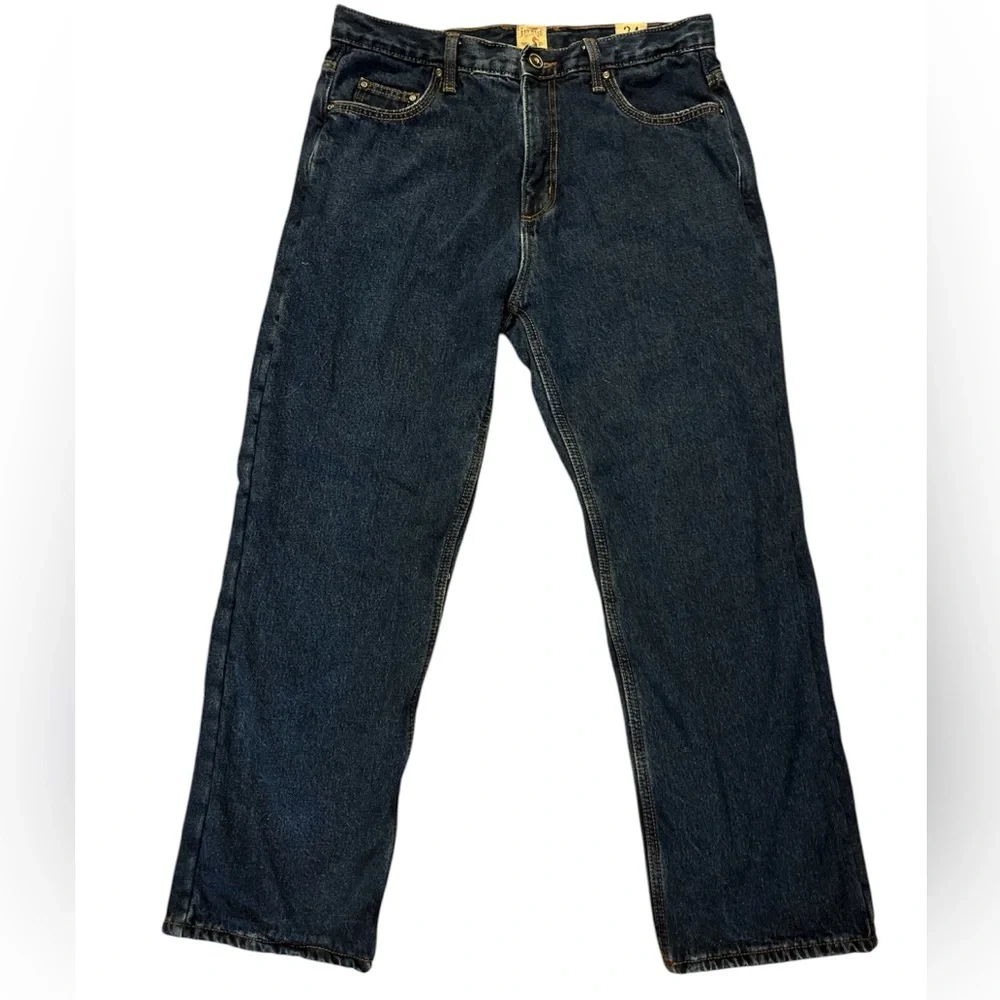 Red Head blue jeans fleece lined straight leg 34 x 30 cabincore rugged denim